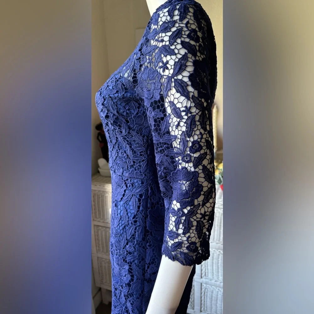 J. Crew Collection Lace Sheath Mini Dress Guipure Sheer in dark blue Size 0